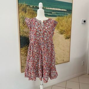 Old Navy Red Multi Floral Flutter Sleeve Cotton Dress with Pockets